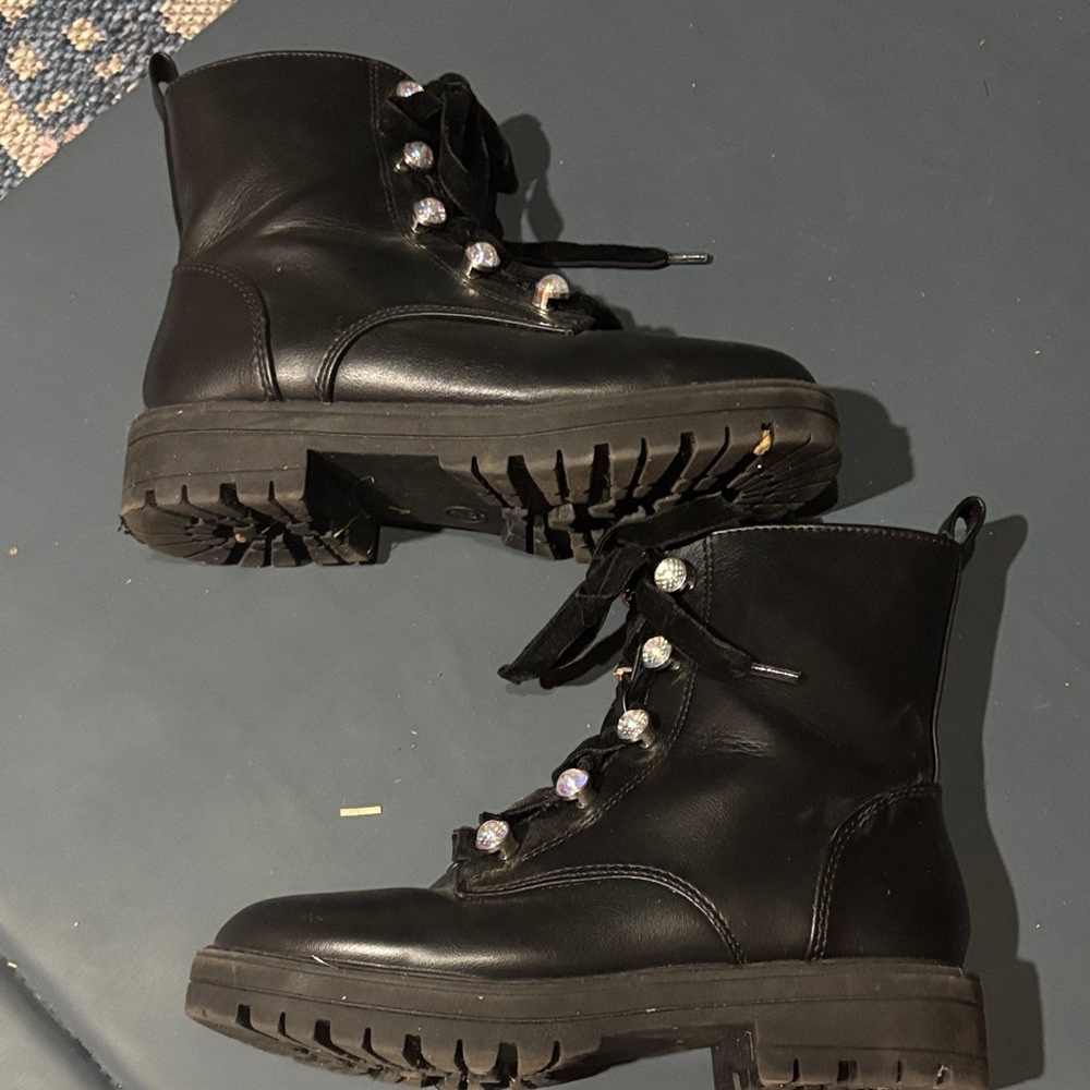 Black Leather Girls Boots